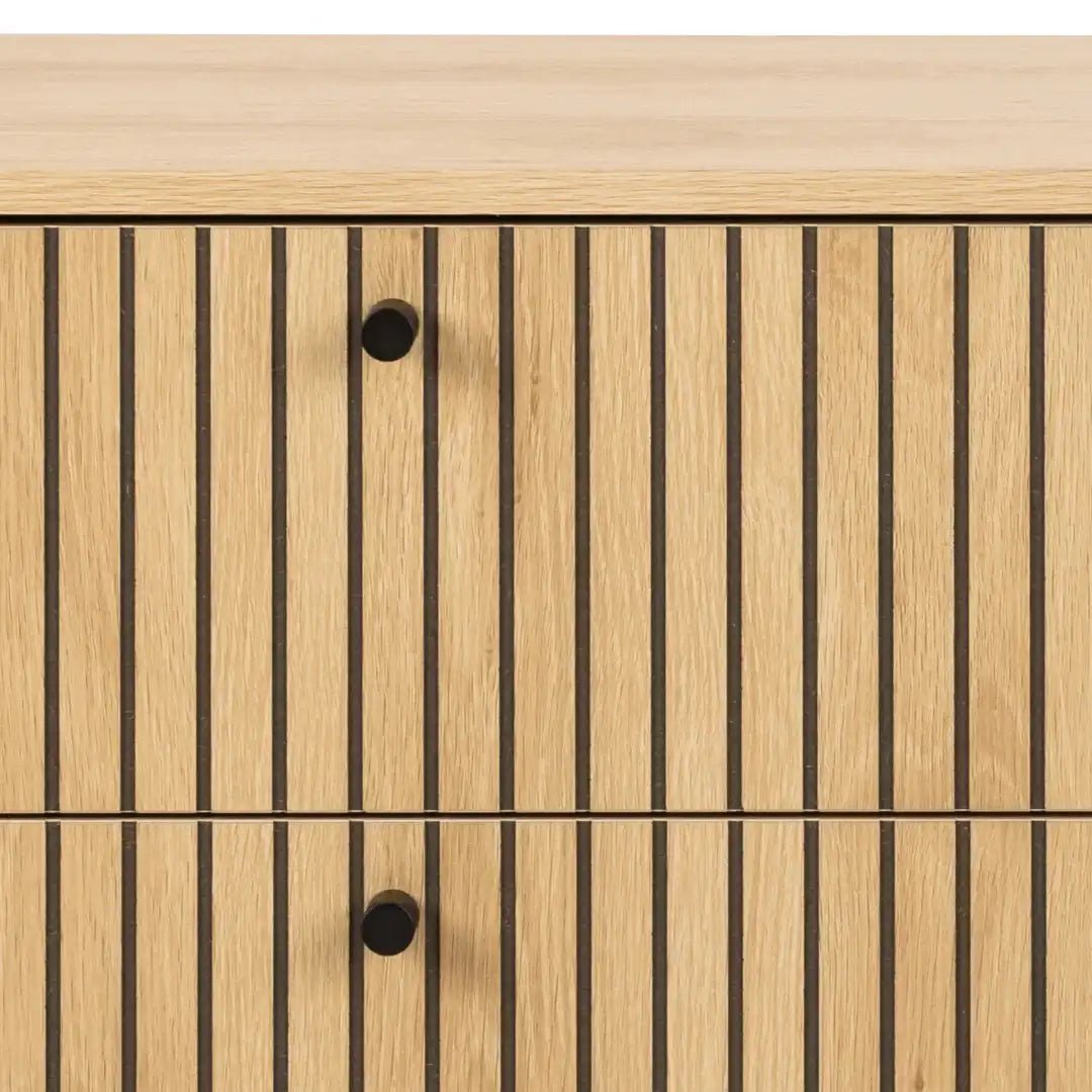 Albany Wide Chest of 6 Drawers in Oak/Black Legs - Price Crash Furniture