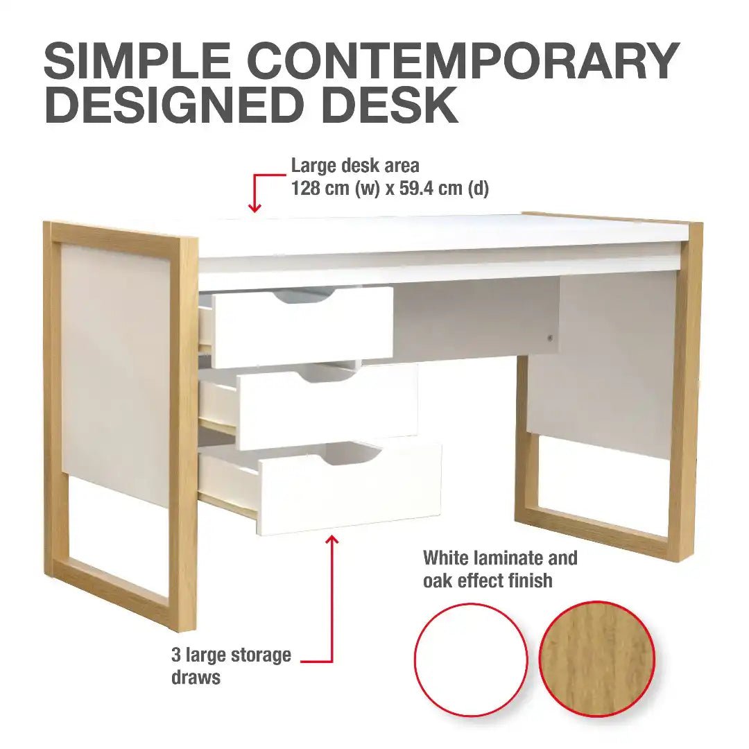 Alcarno Office / Computer Desk in White and Light Oak - Price Crash Furniture