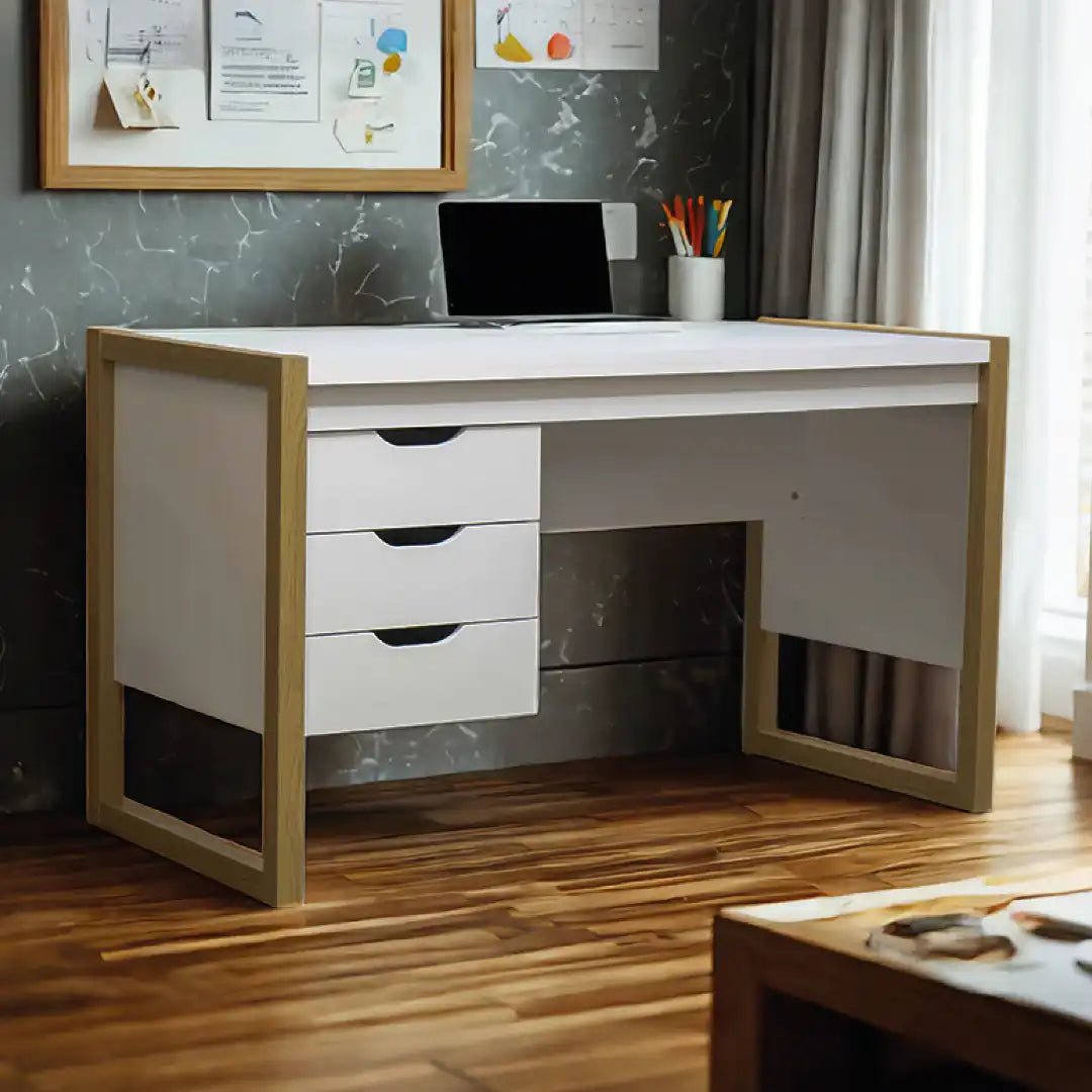 Alcarno Office / Computer Desk in White and Light Oak - Price Crash Furniture