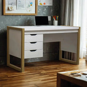 Alcarno Office / Computer Desk in White and Light Oak - Price Crash Furniture