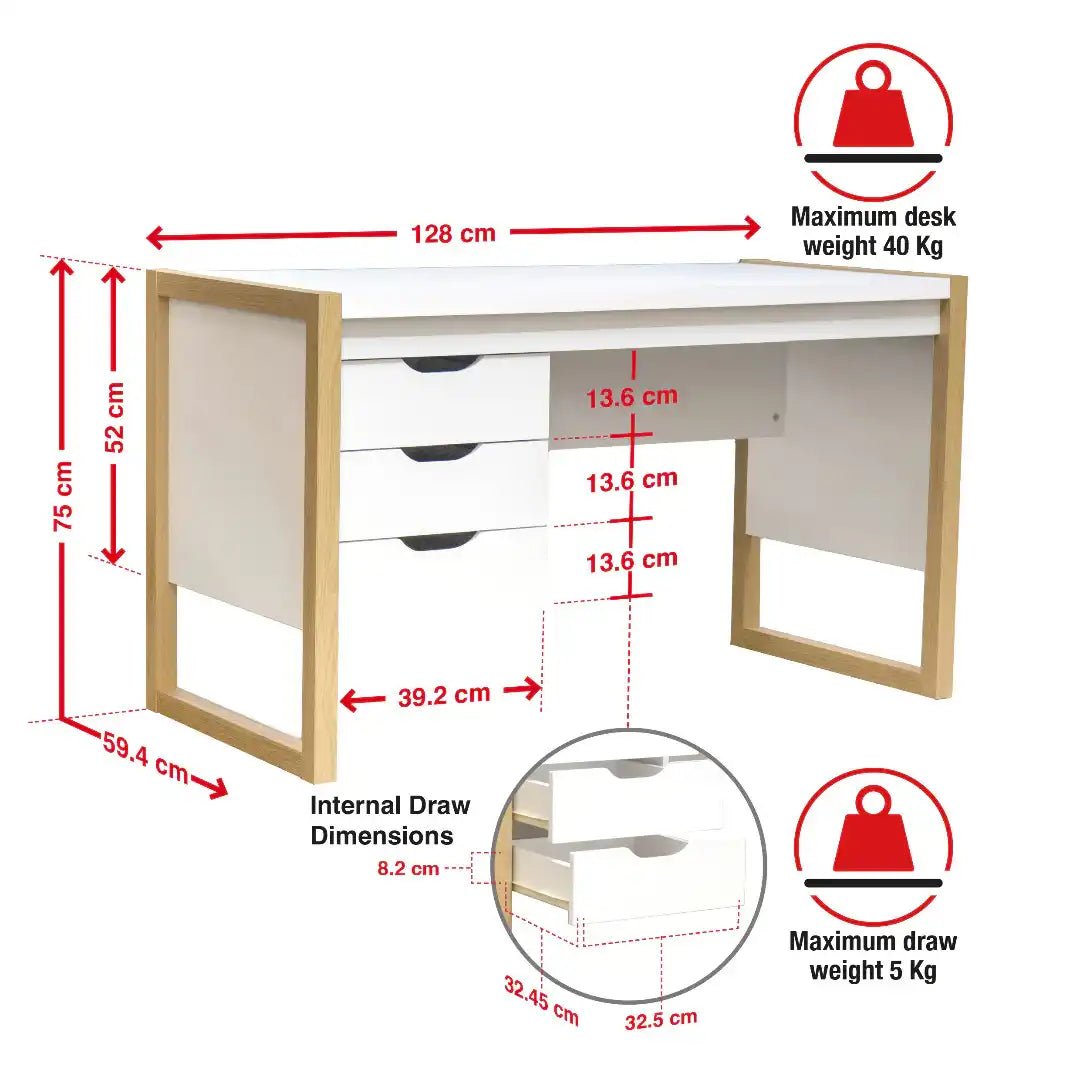 Alcarno Office / Computer Desk in White and Light Oak - Price Crash Furniture