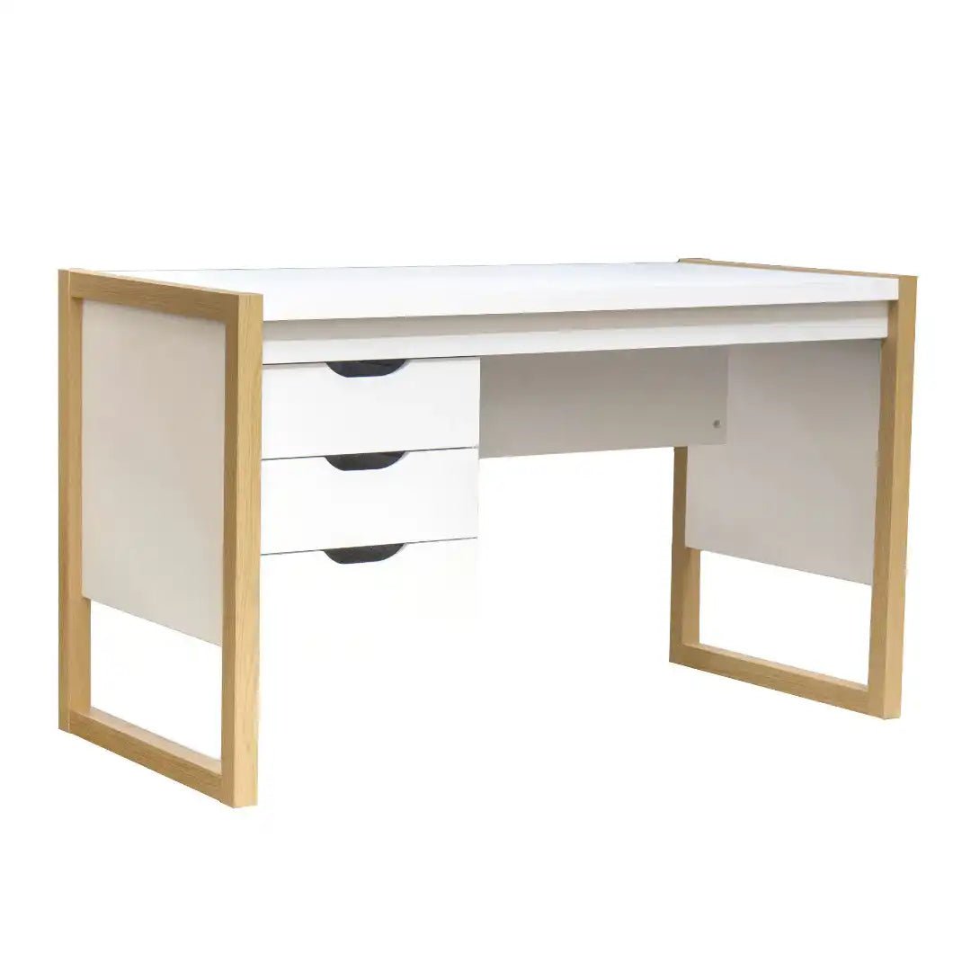 Alcarno Office / Computer Desk in White and Light Oak - Price Crash Furniture