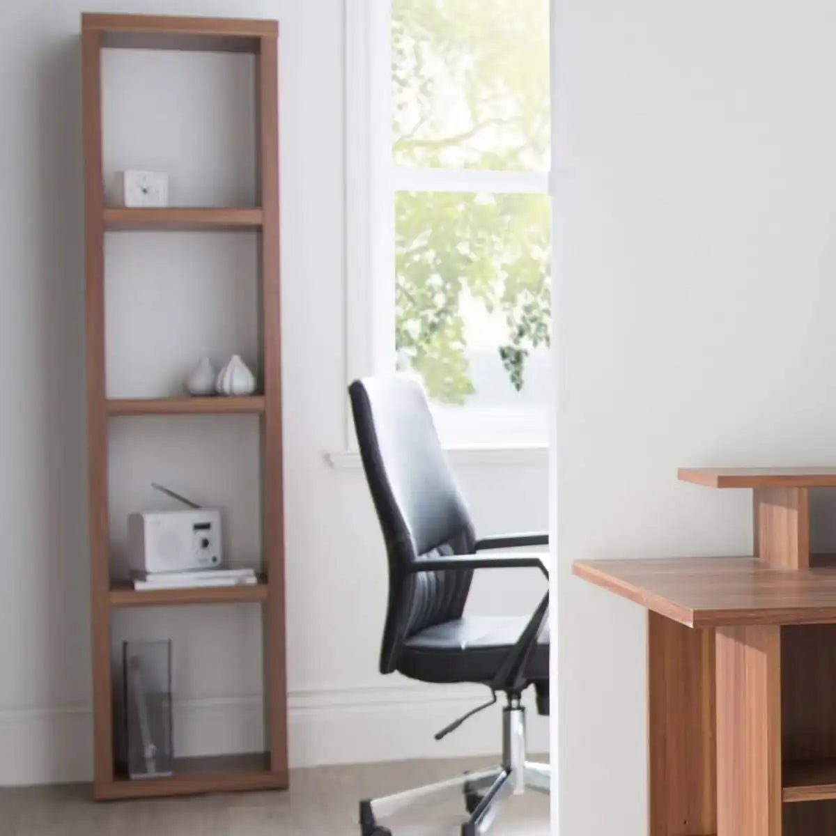Alphason Maine Walnut Effect 4 shelf Narrow Bookcase - Price Crash Furniture