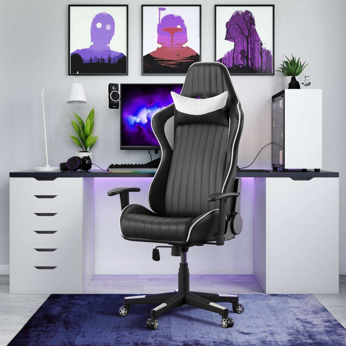 Alphason Senna Fully Adjustable Gaming Chair & White Faux Leather