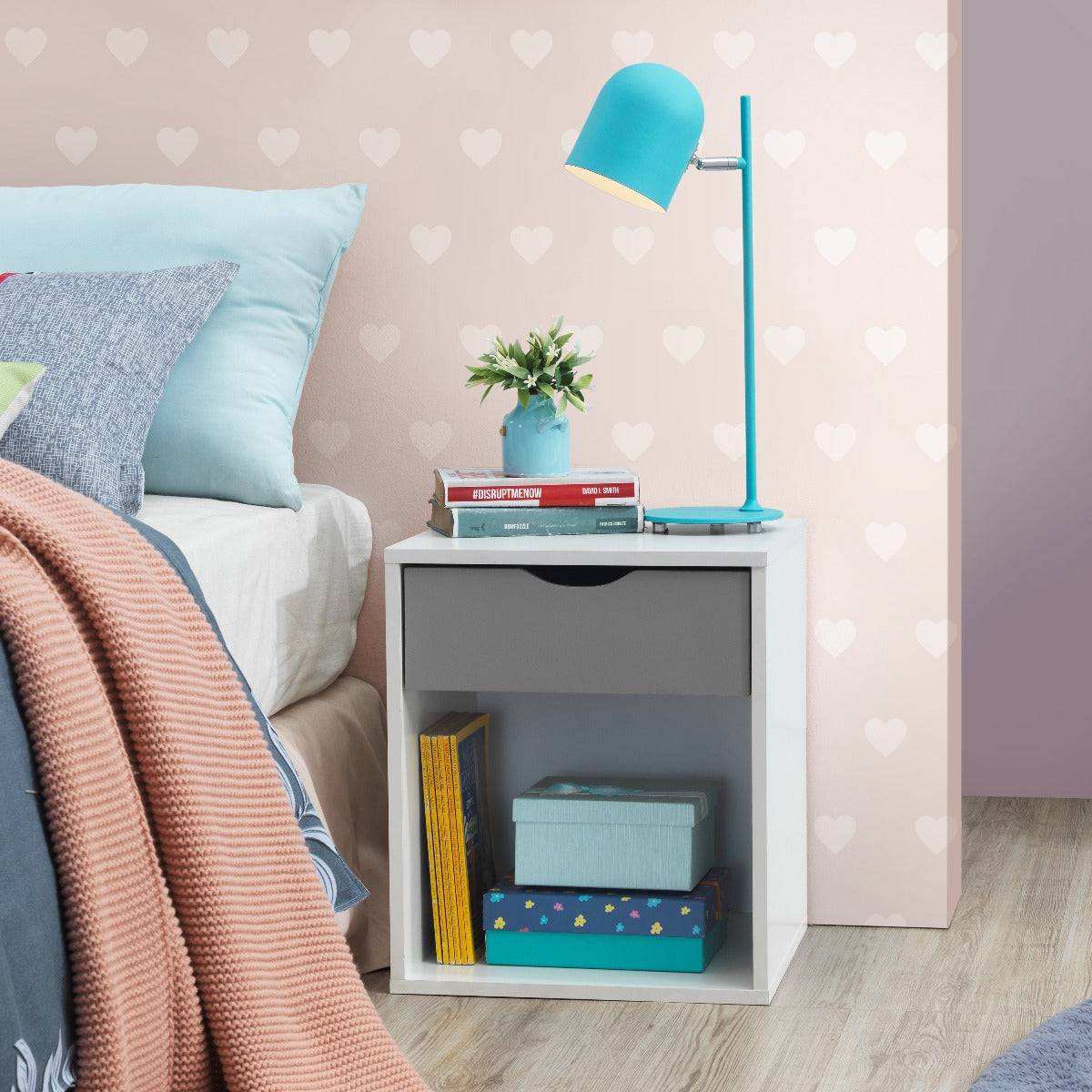 Alton 1 Drawer Nightstand in Grey and White by TAD - Price Crash Furniture