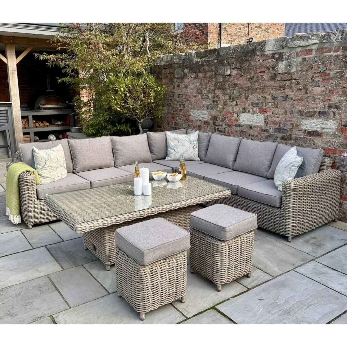 Amalfi Outdoor Large Corner Set With Riser Table + 2 Stools - Price Crash Furniture