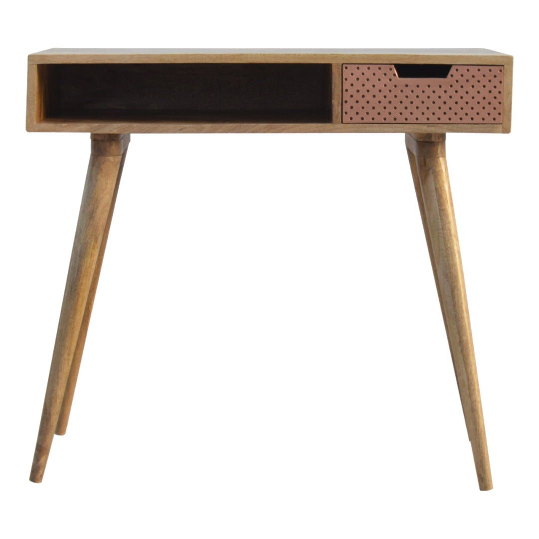 ArtHaus Collection Perforated Copper Front Nordic Style Writing Desk With 1 Drawer - Price Crash Furniture