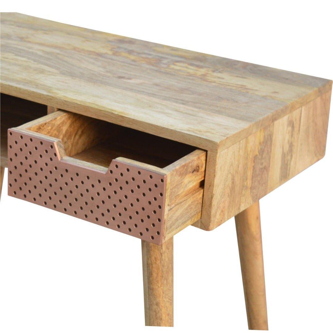 ArtHaus Collection Perforated Copper Front Nordic Style Writing Desk With 1 Drawer - Price Crash Furniture