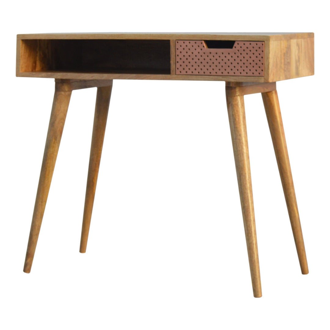 ArtHaus Collection Perforated Copper Front Nordic Style Writing Desk With 1 Drawer - Price Crash Furniture