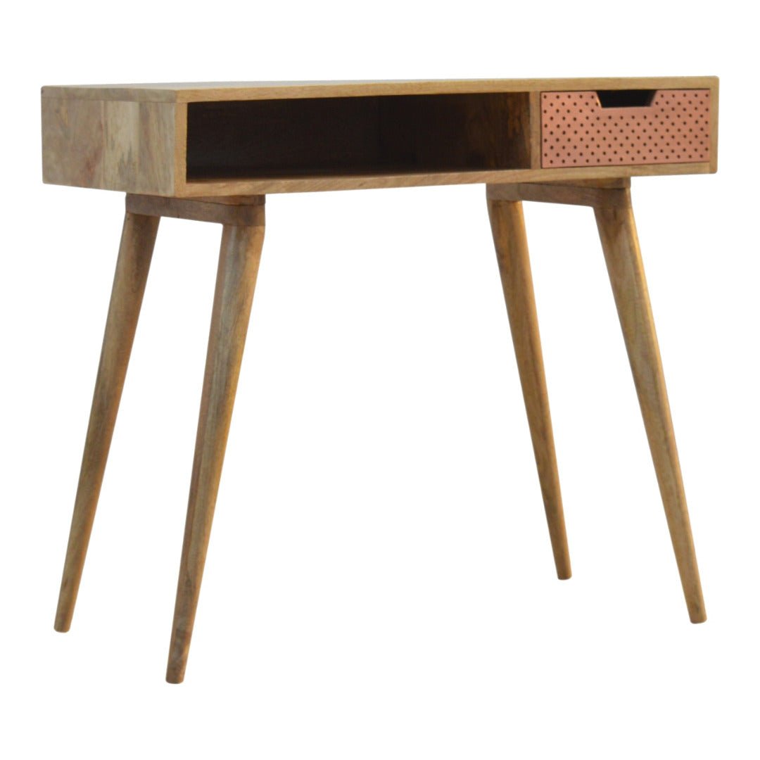 ArtHaus Collection Perforated Copper Front Nordic Style Writing Desk With 1 Drawer - Price Crash Furniture