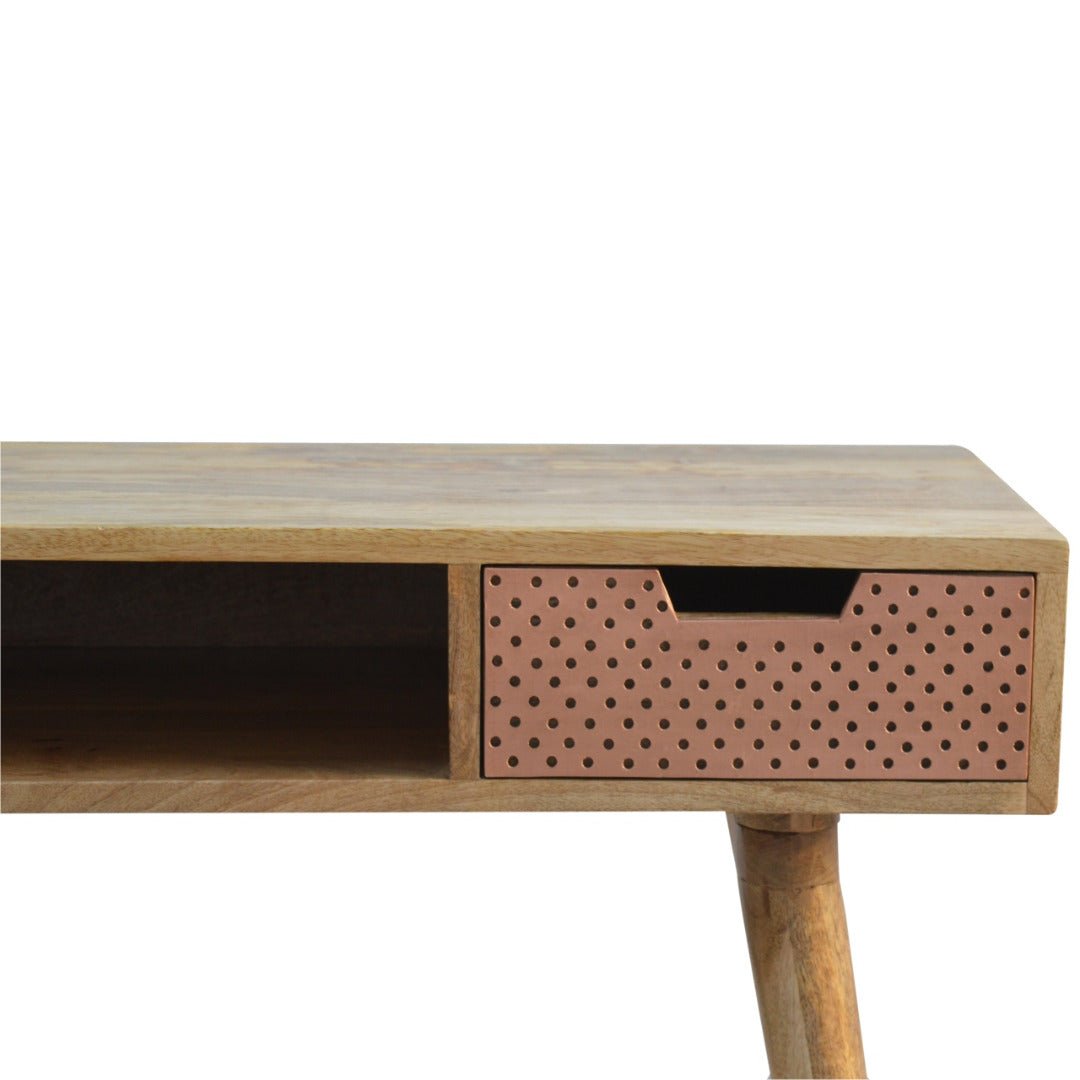 ArtHaus Collection Perforated Copper Front Nordic Style Writing Desk With 1 Drawer - Price Crash Furniture