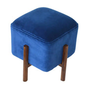 Artisan Royal Blue Velvet Footstool with Solid Wood Legs - Price Crash Furniture