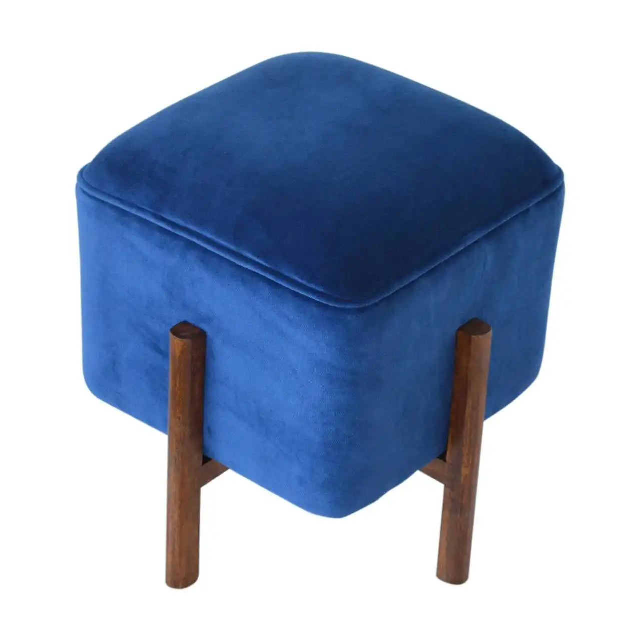 Artisan Royal Blue Velvet Footstool with Solid Wood Legs - Price Crash Furniture