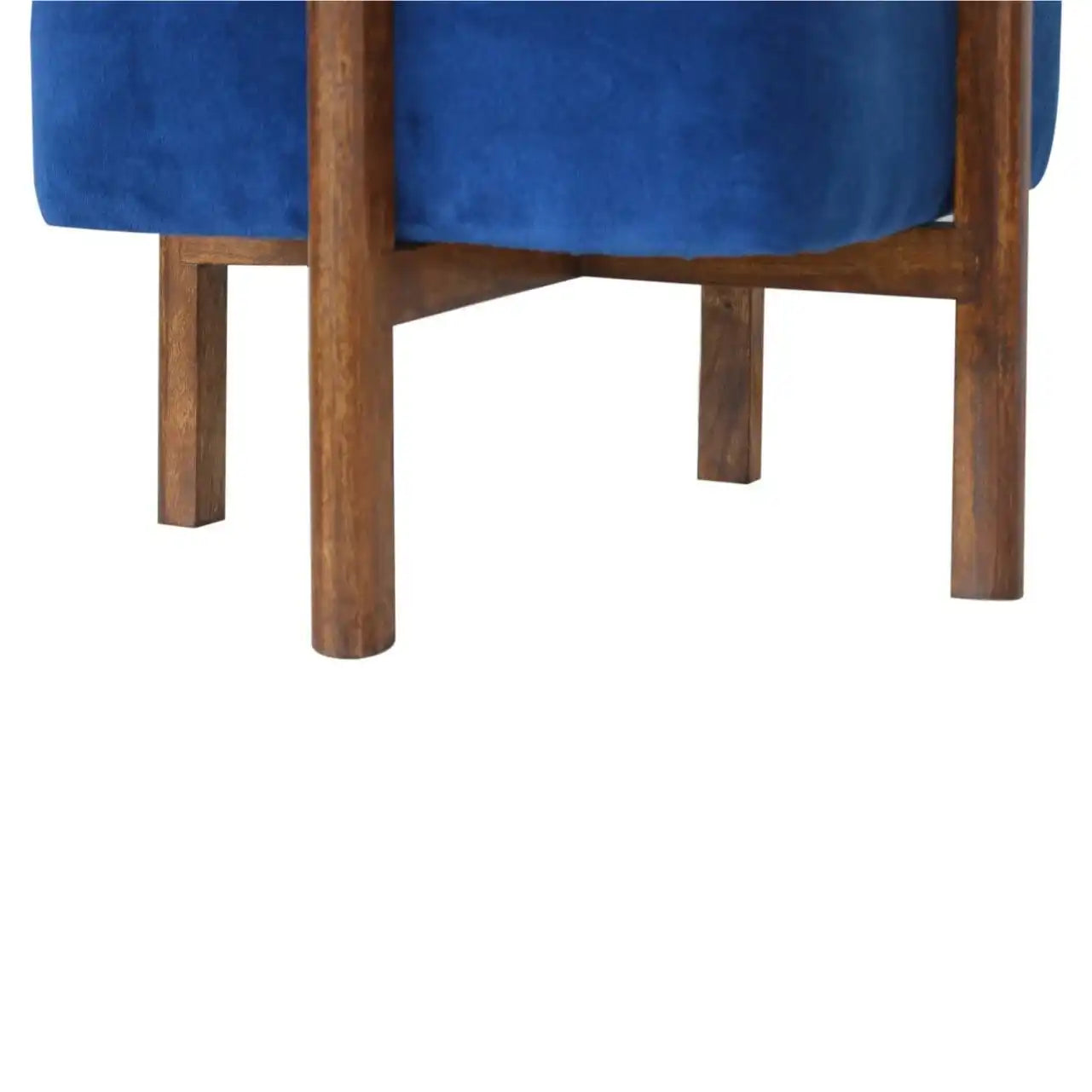 Artisan Royal Blue Velvet Footstool with Solid Wood Legs - Price Crash Furniture
