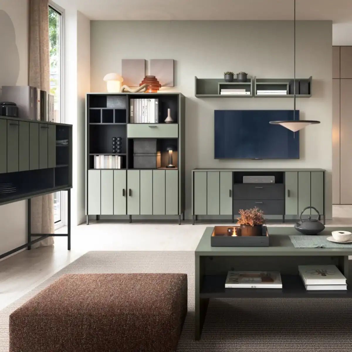 Arundel TV Cabinet 2 Door 2 Drawer 158cm Wide In Green/Grey - Price Crash Furniture
