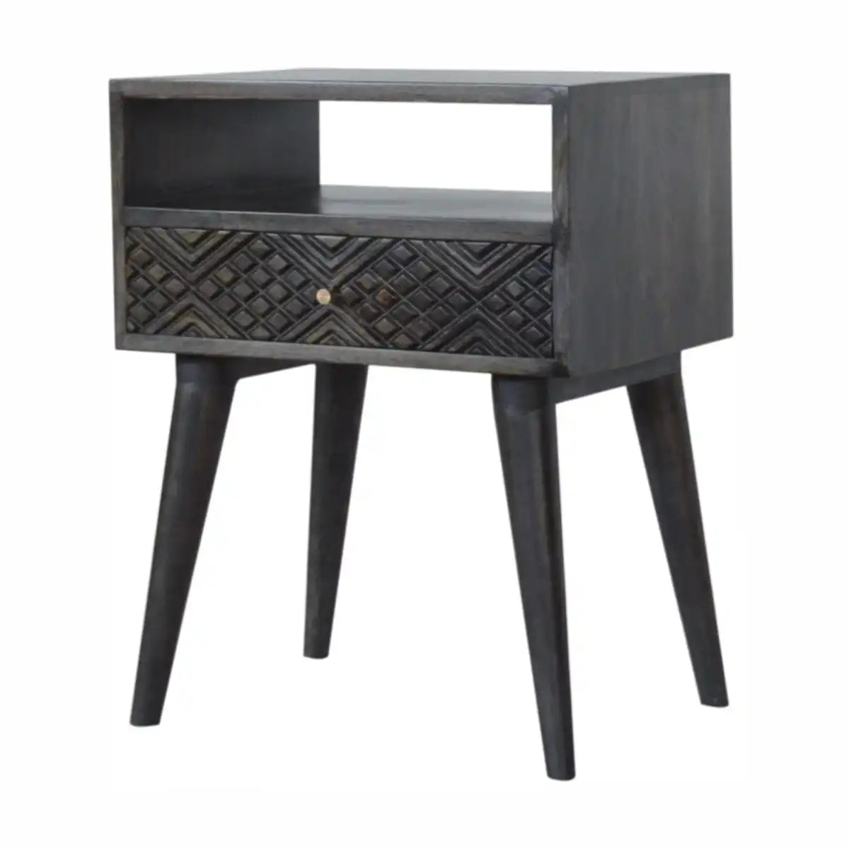 Ash Black Carved Drawer Bedside Table - Price Crash Furniture
