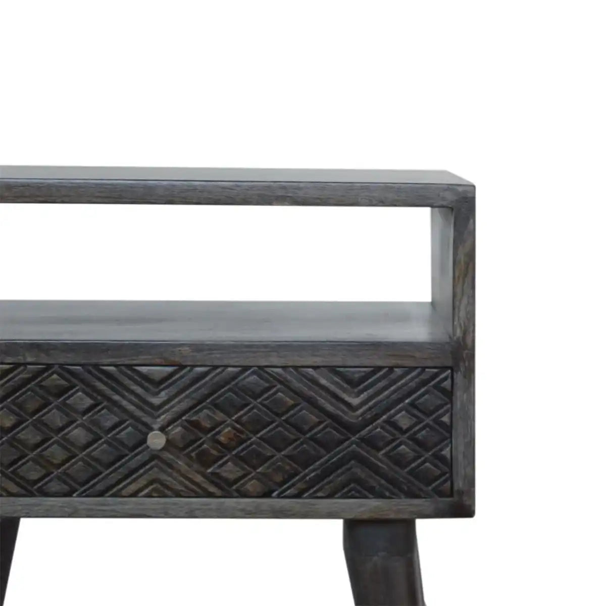 Ash Black Carved Drawer Bedside Table - Price Crash Furniture