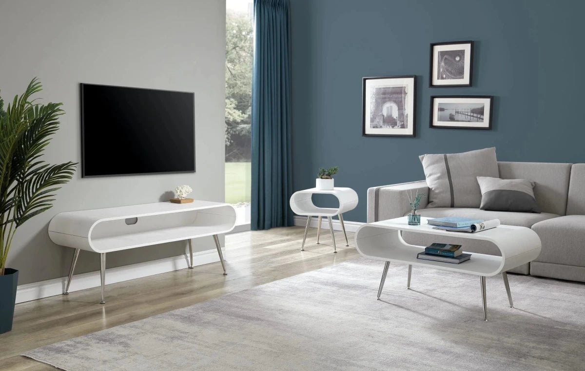 Auckland White & Chrome Side Table by Jual Furnishings - Price Crash Furniture