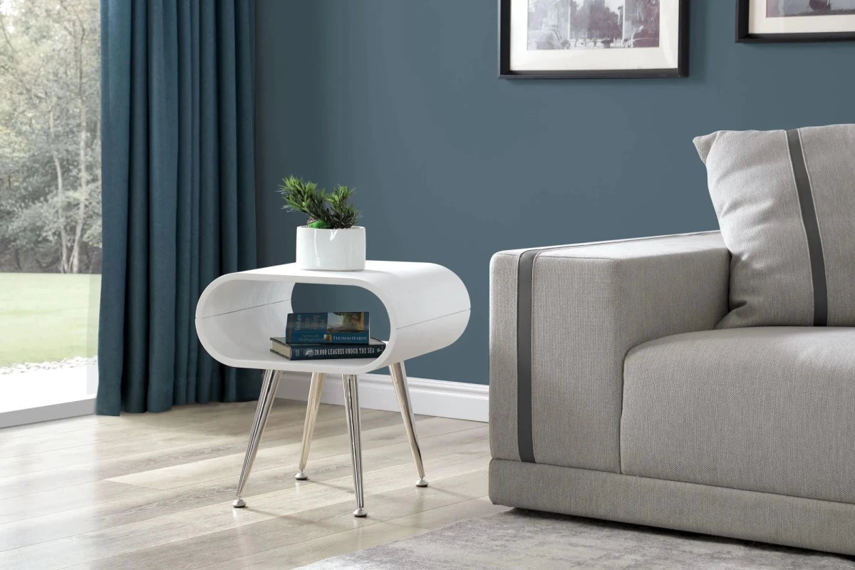 Auckland White & Chrome Side Table by Jual Furnishings - Price Crash Furniture