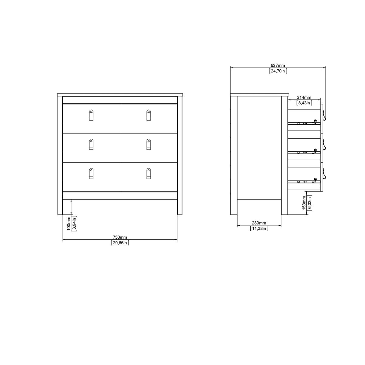 Barcelona 3 Drawer Chest of Drawers In Cashmere - Price Crash Furniture