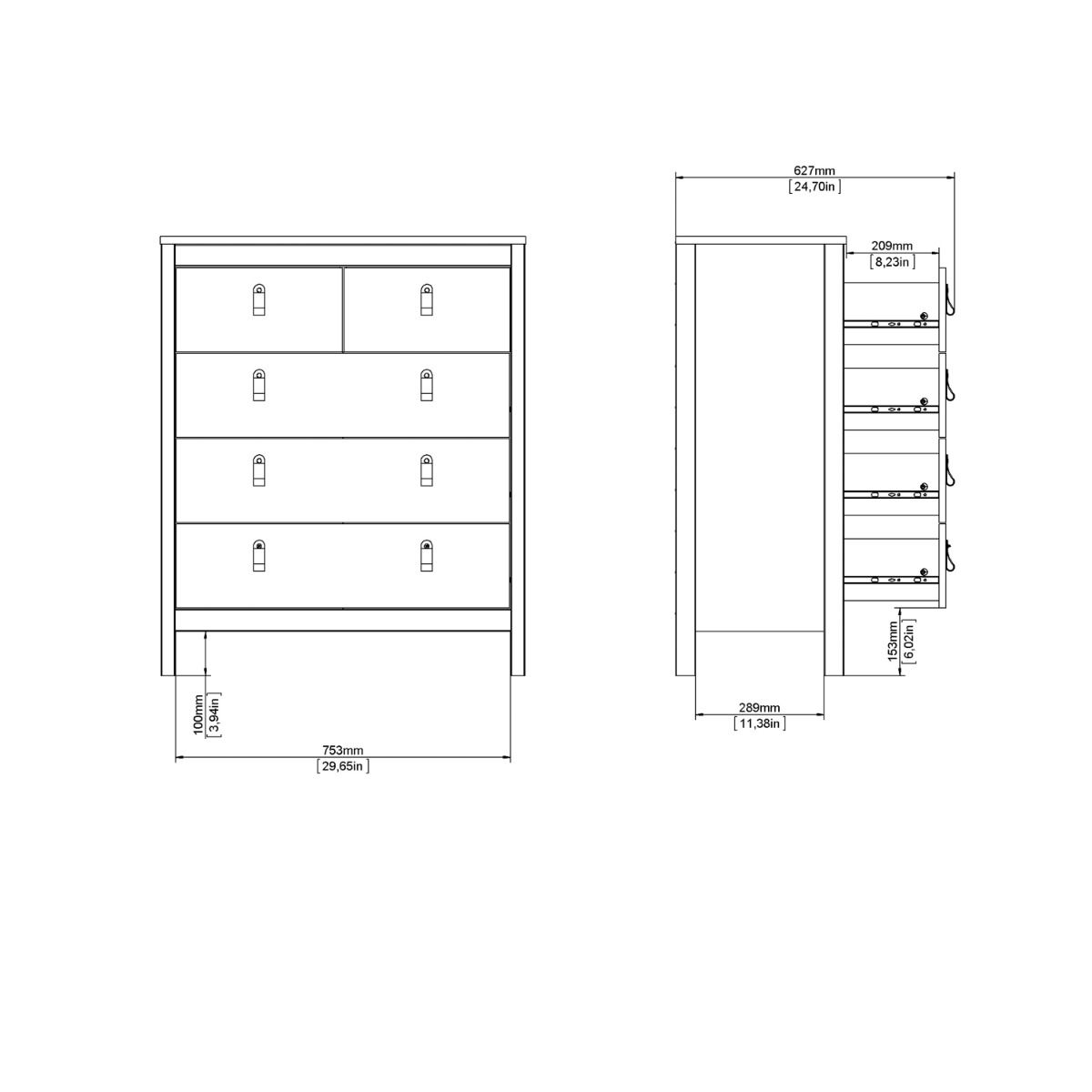 Barcelona 3+2 5 Drawer Chest of Drawers In Cashmere - Price Crash Furniture