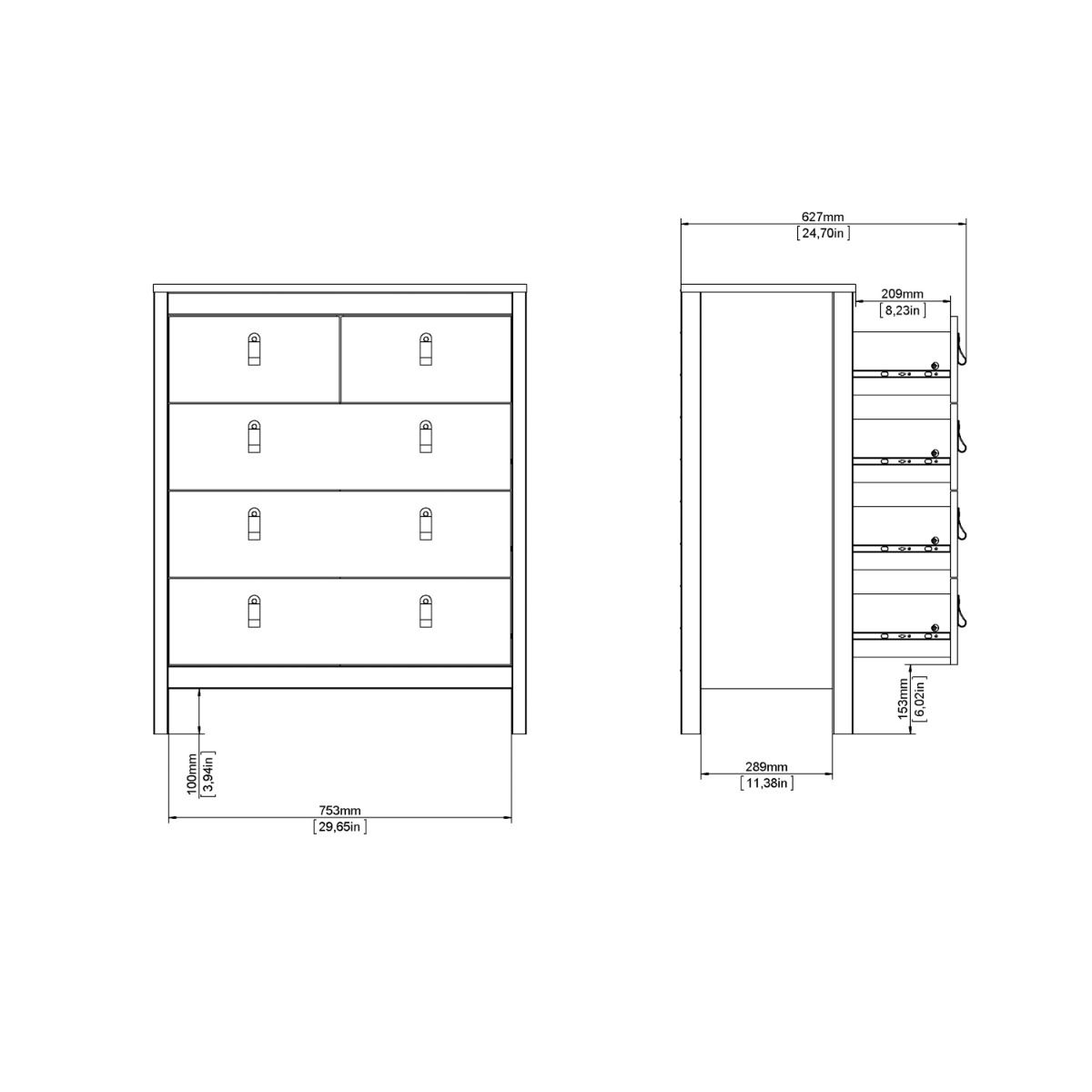 Barcelona 5 Drawer Chest of Drawers Unit In Jackson Hickory Oak - Price Crash Furniture