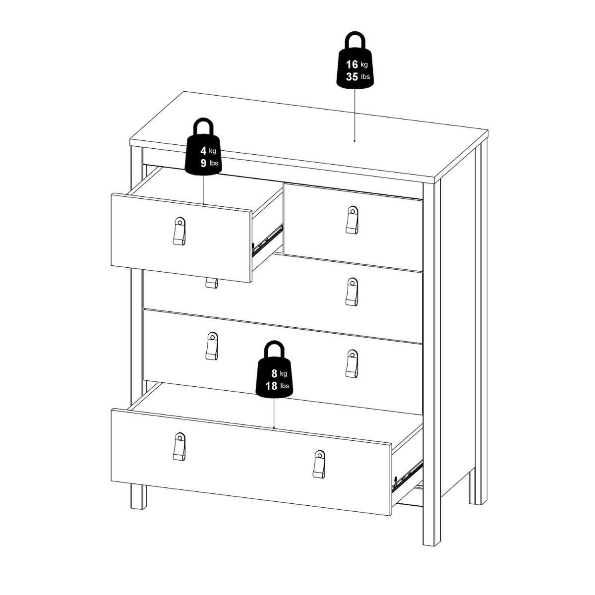 Barcelona 5 Drawer Chest of Drawers Unit In Jackson Hickory Oak - Price Crash Furniture