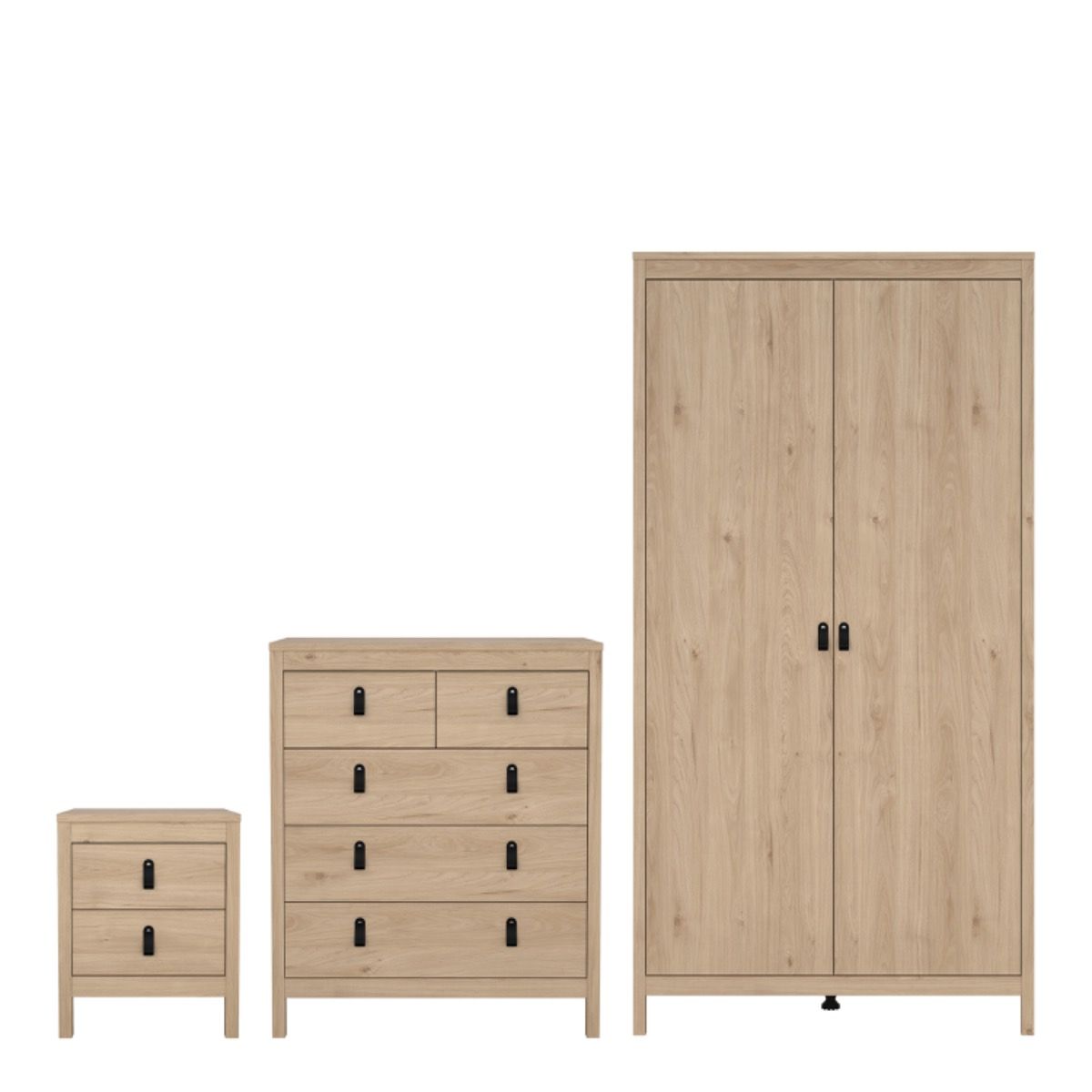 Barcelona Bedroom Package 2 Drawer Bedside 5 Drawer Chest 2 Door Wardrobe In Jackson Hickory Oak - Price Crash Furniture
