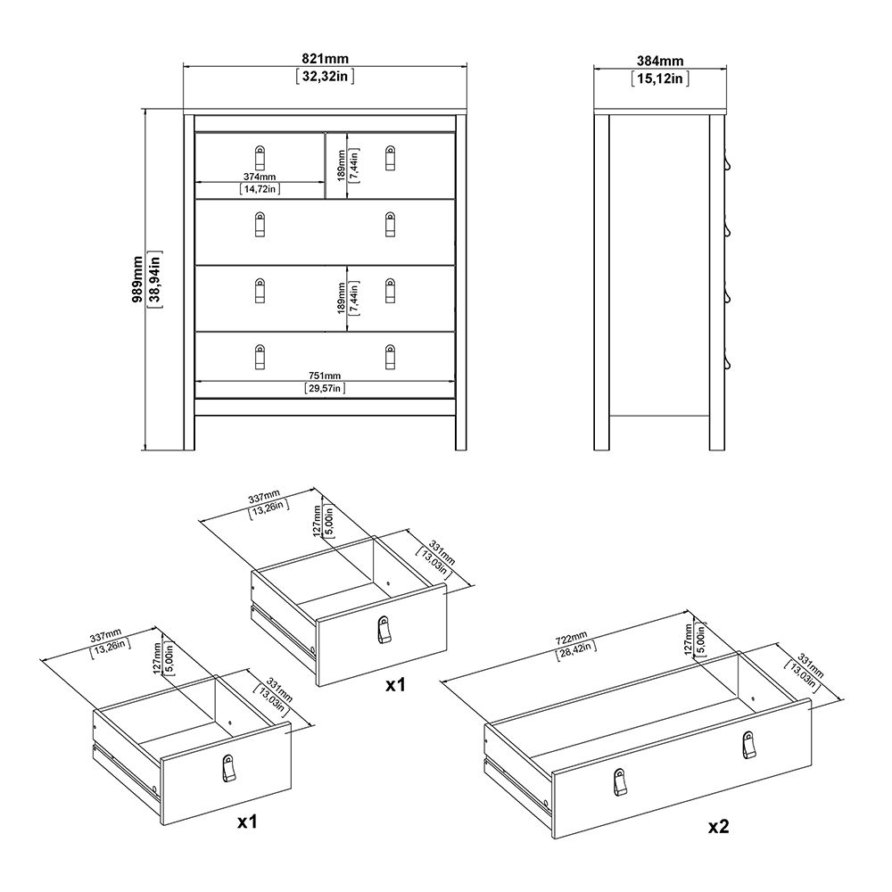 Barcelona Bedroom Package 2 Drawer Bedside 5 Drawer Chest 2 Door Wardrobe In Jackson Hickory Oak - Price Crash Furniture