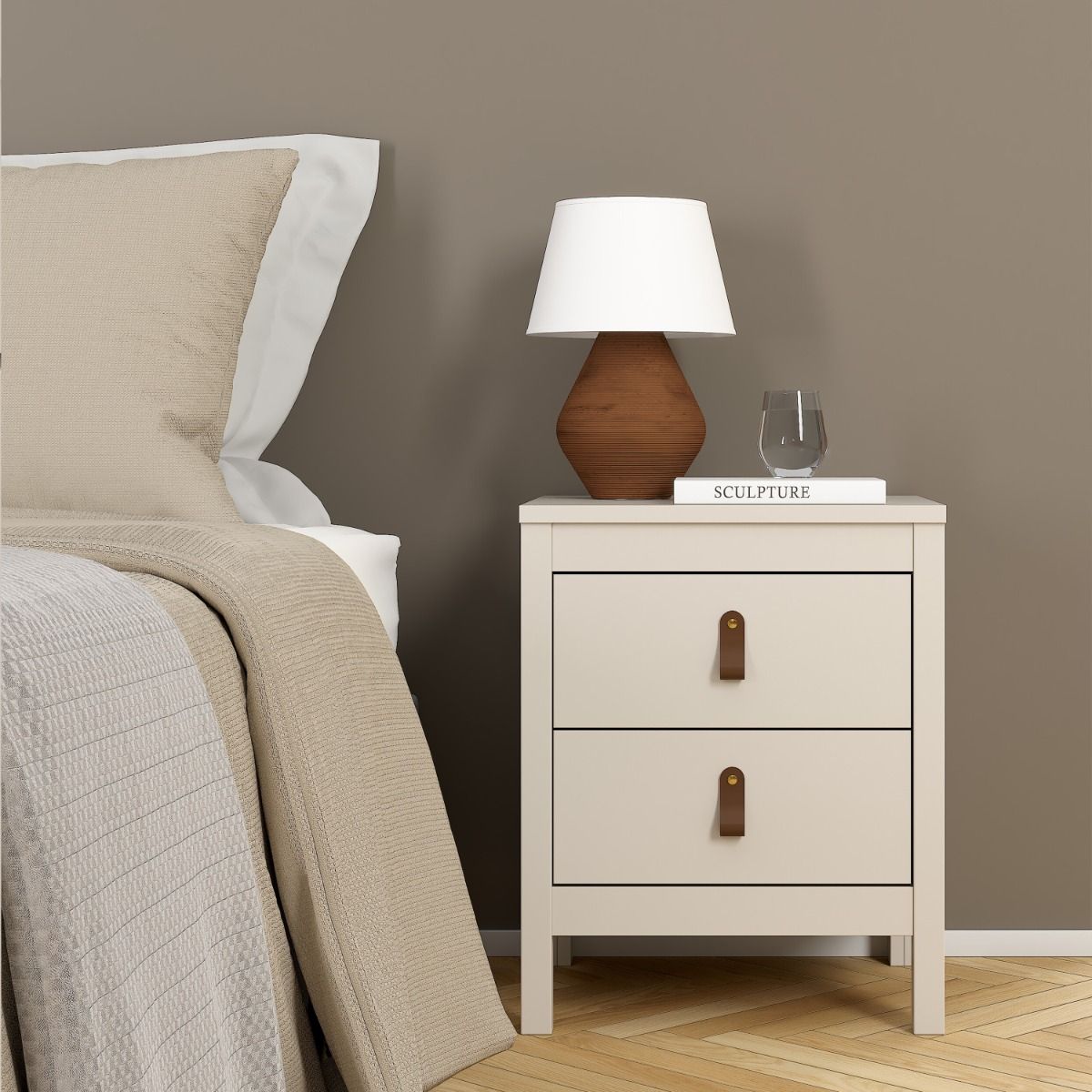 Barcelona Bedside Table 2 Drawers In Cashmere - Price Crash Furniture