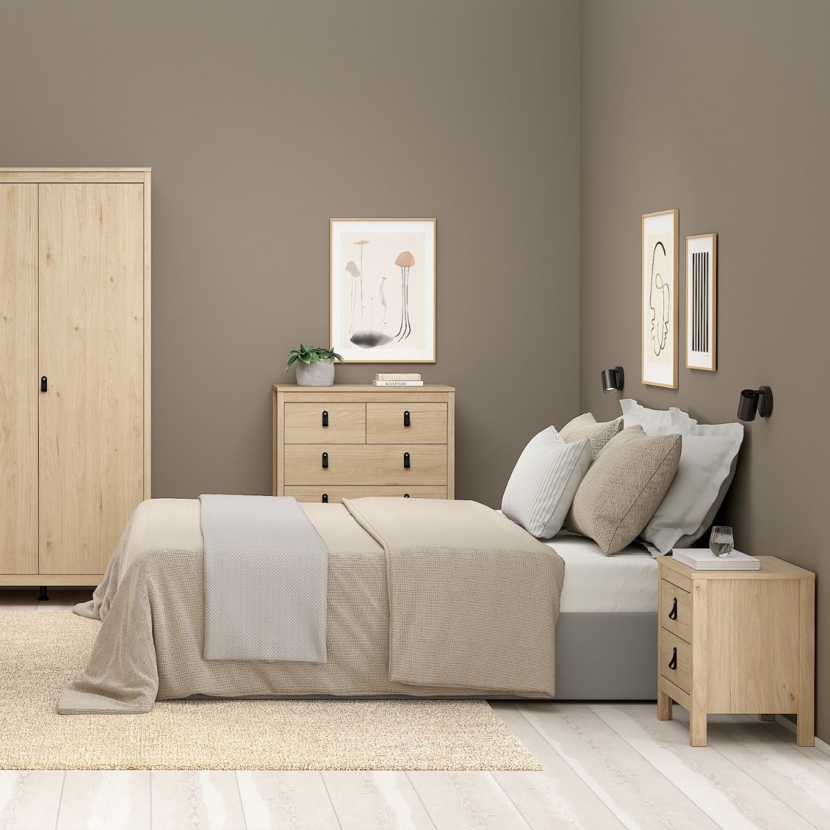 Barcelona Bedside Table 2 Drawers In Jackson Hickory Oak - Price Crash Furniture