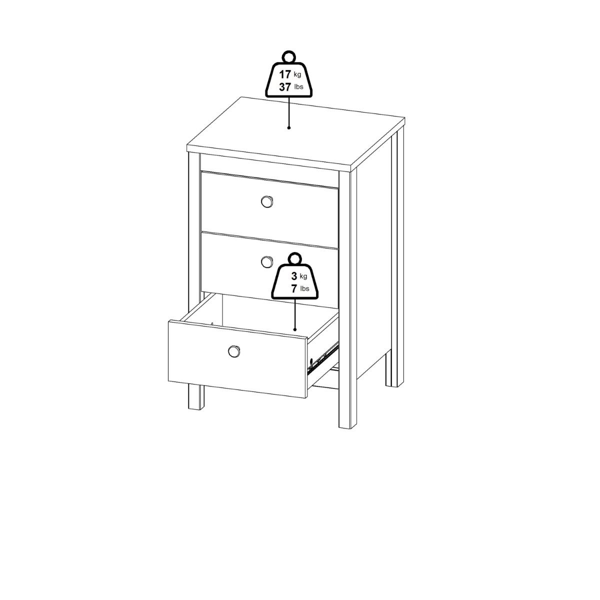 Barcelona Bedside Table 3 Drawers In Cashmere - Price Crash Furniture