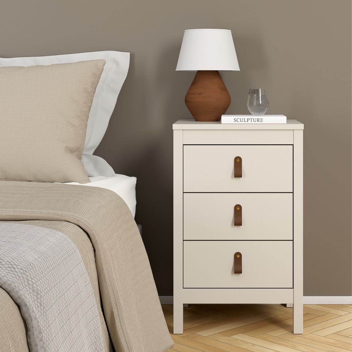 Barcelona Bedside Table 3 Drawers In Cashmere - Price Crash Furniture