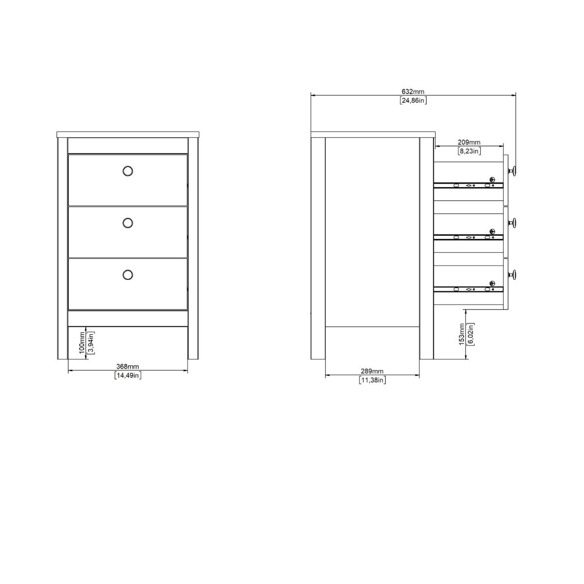 Barcelona Bedside Table 3 Drawers In Jackson Hickory Oak - Price Crash Furniture