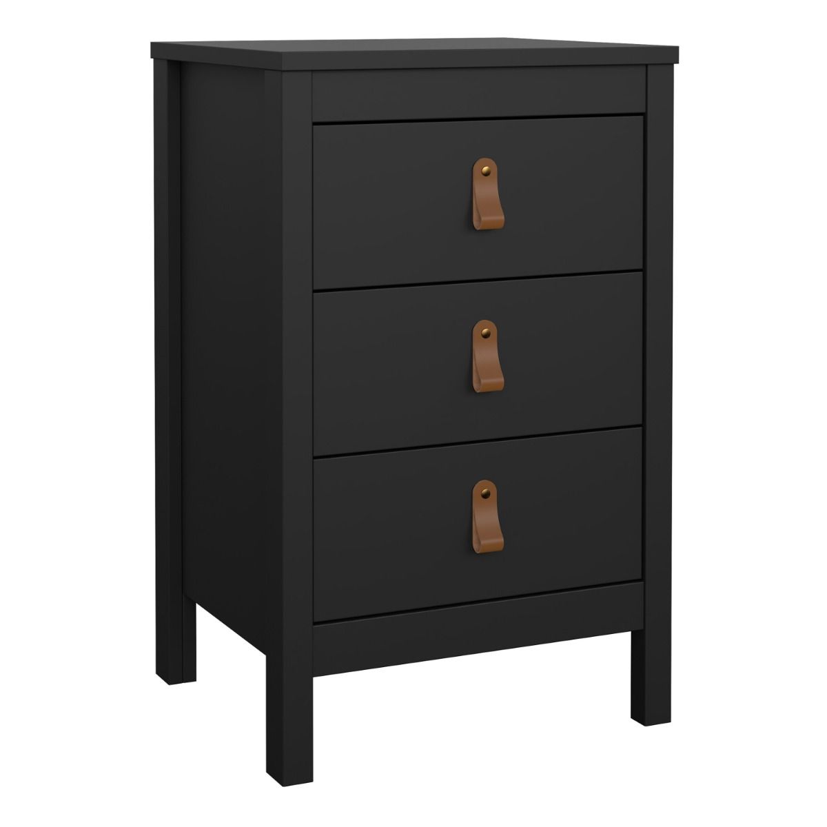 Barcelona Bedside Table 3 Drawers In Matt Black - Price Crash Furniture
