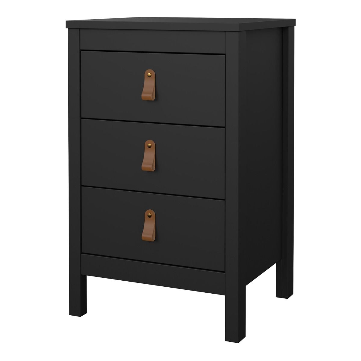 Barcelona Bedside Table 3 Drawers In Matt Black - Price Crash Furniture