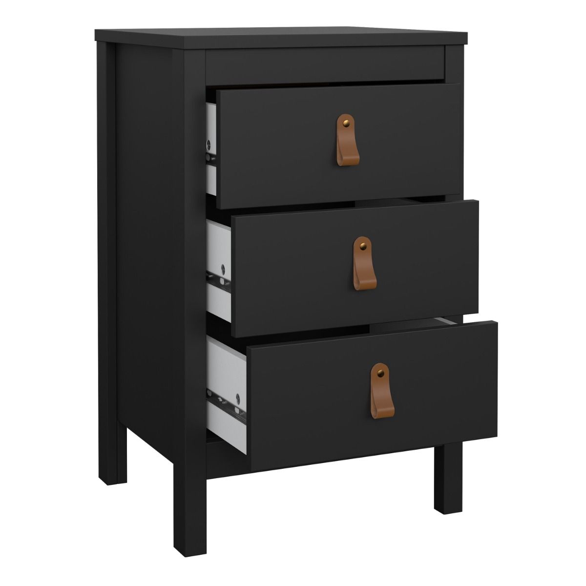 Barcelona Bedside Table 3 Drawers In Matt Black - Price Crash Furniture