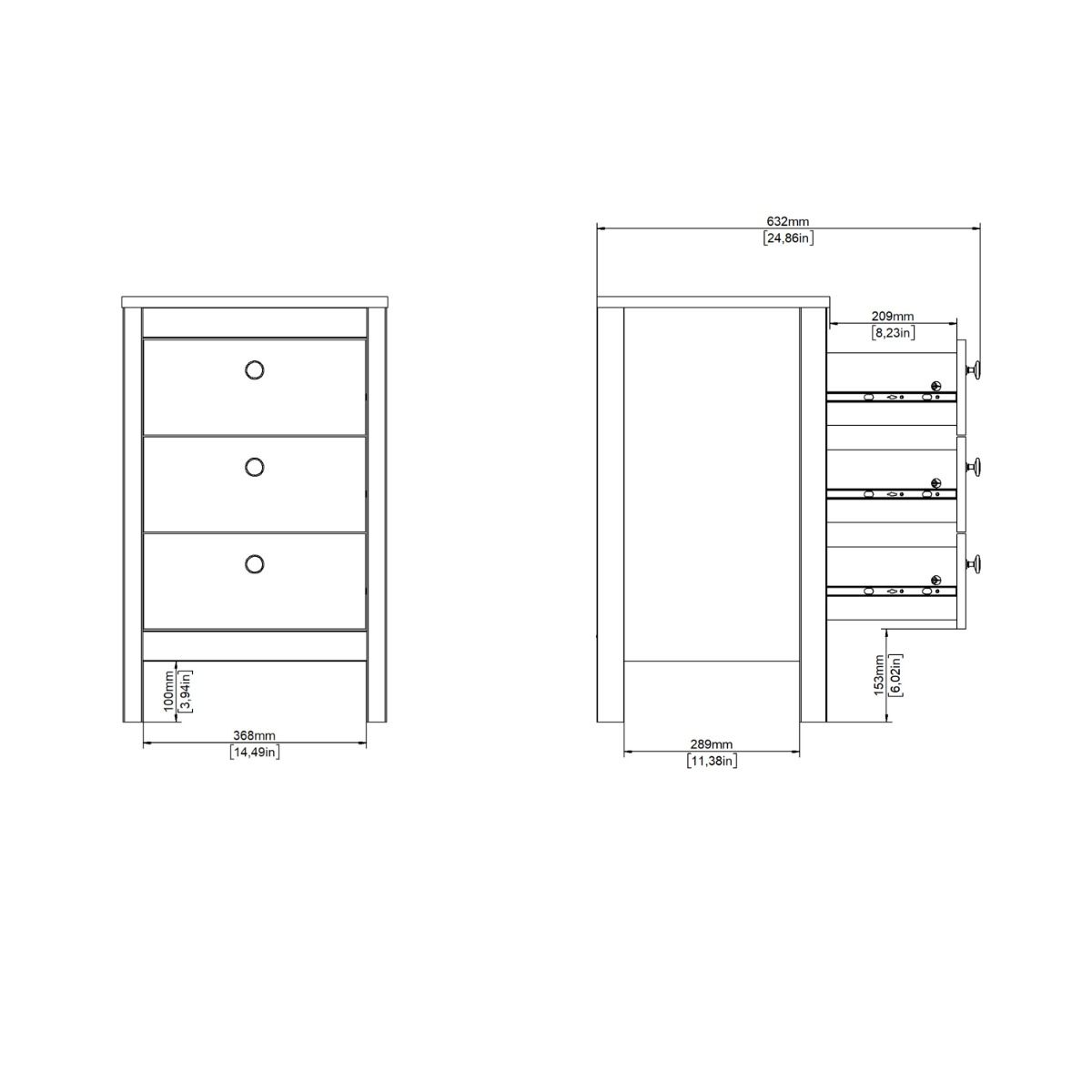 Barcelona Bedside Table 3 Drawers In White - Price Crash Furniture