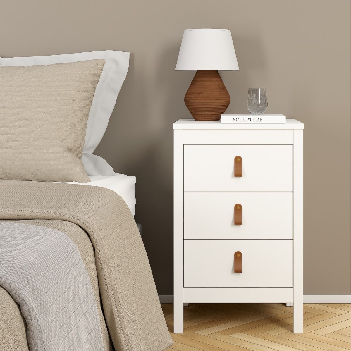 Barcelona Bedside Table 3 Drawers In White - Price Crash Furniture