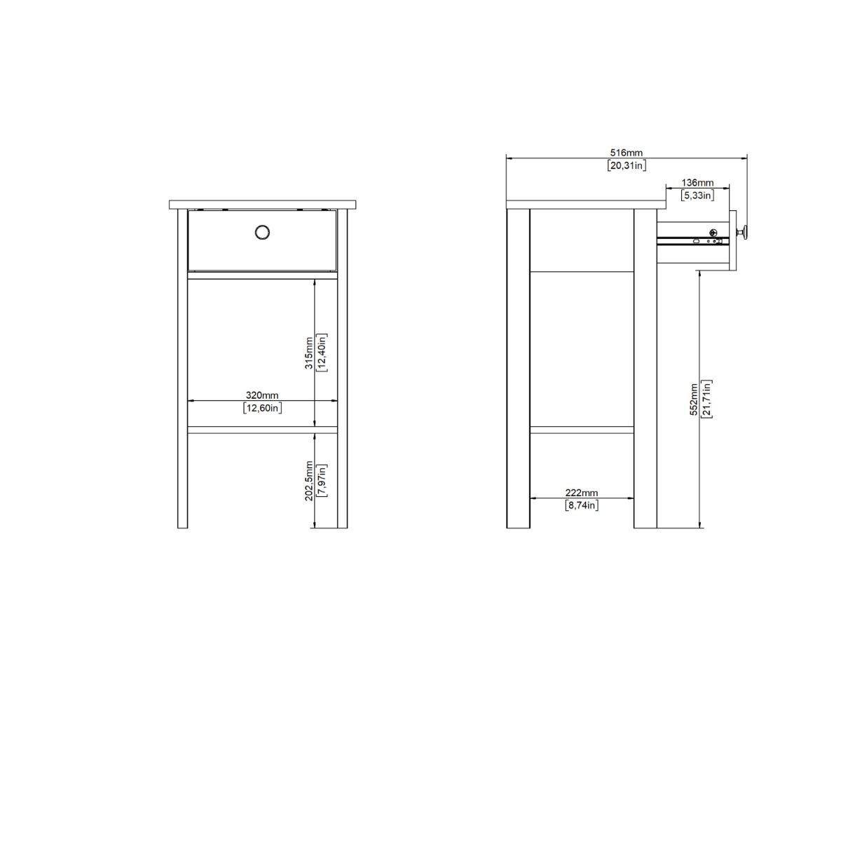 Barcelona Bedside Table With 1 Drawer In Matt Black - Price Crash Furniture