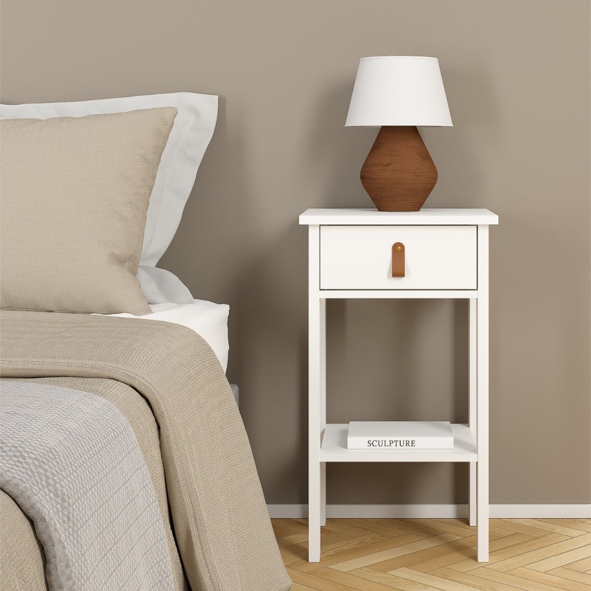 Barcelona Bedside Table Wwith 1 Drawer In White - Price Crash Furniture