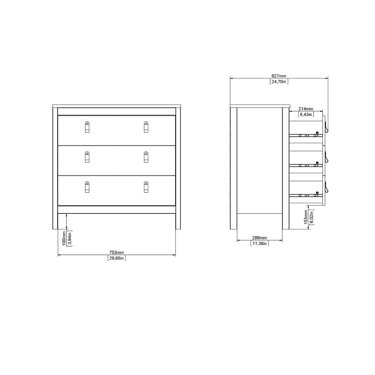 Barcelona Chest of 3 Drawers In Jackson Hickory Oak - Price Crash Furniture