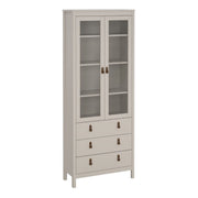 Barcelona China Cabinet 2 Glass Doors With 3 Drawers In Cashmere - Price Crash Furniture