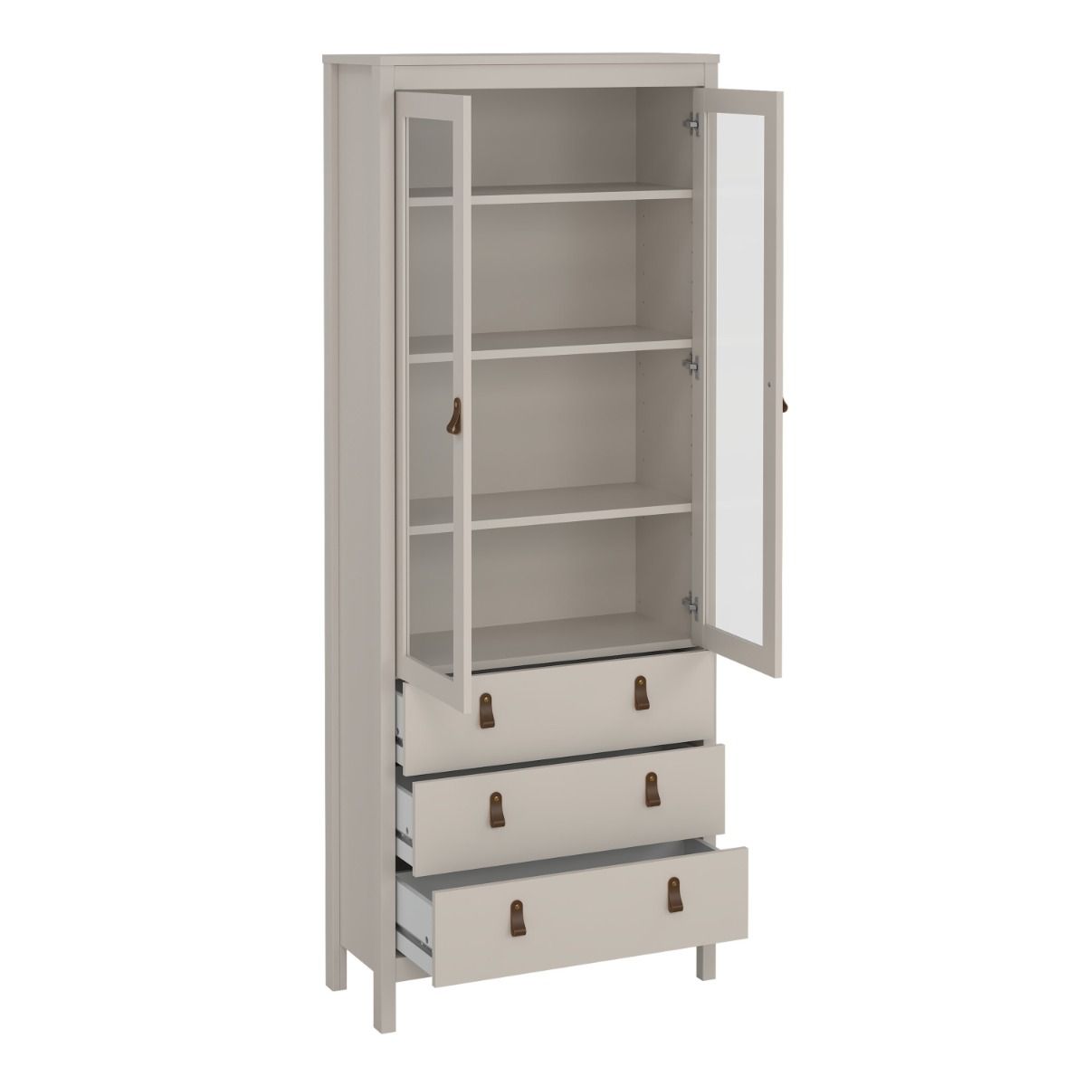 Barcelona China Cabinet 2 Glass Doors With 3 Drawers In Cashmere - Price Crash Furniture