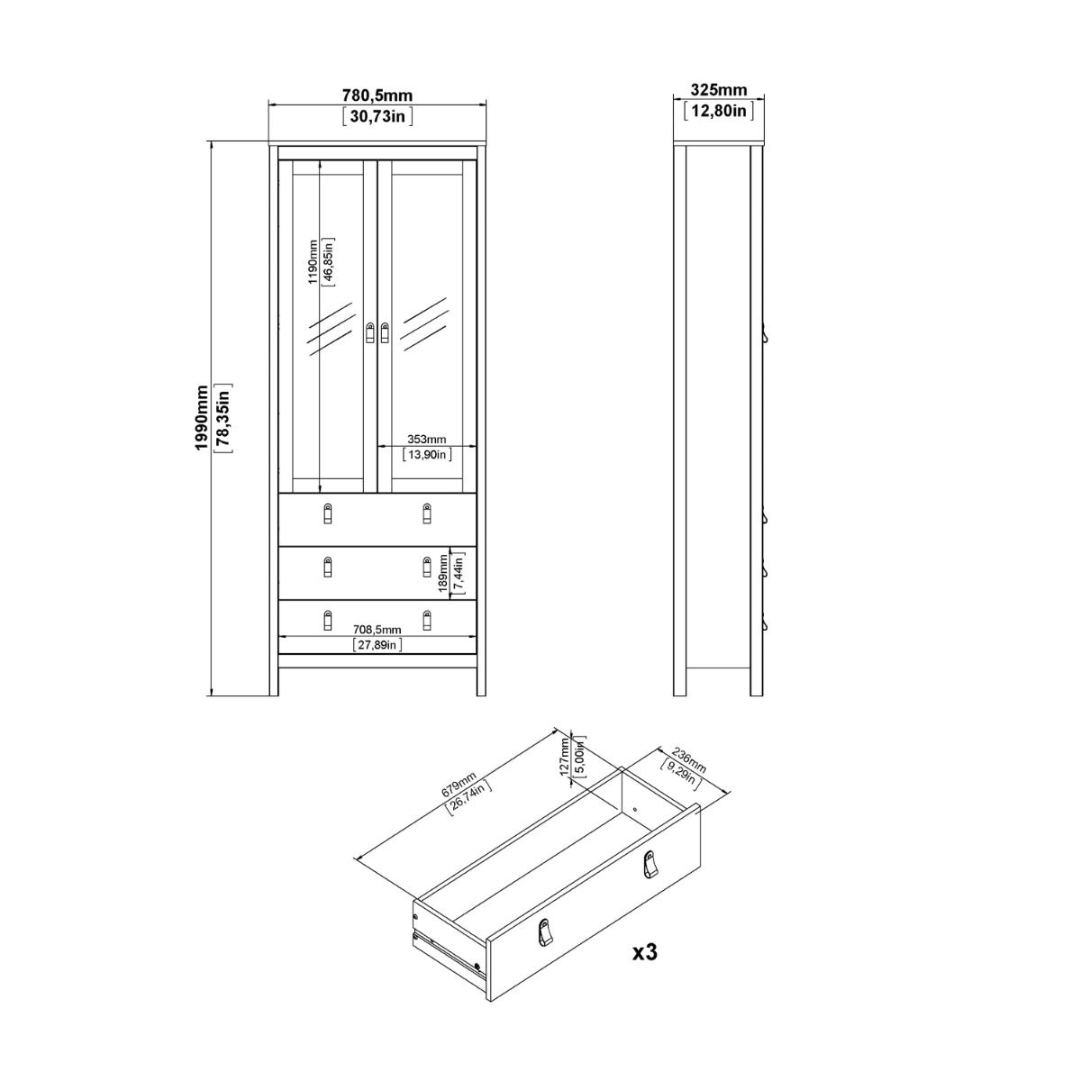 Barcelona China Cabinet 2 Glass Doors With 3 Drawers In Cashmere - Price Crash Furniture