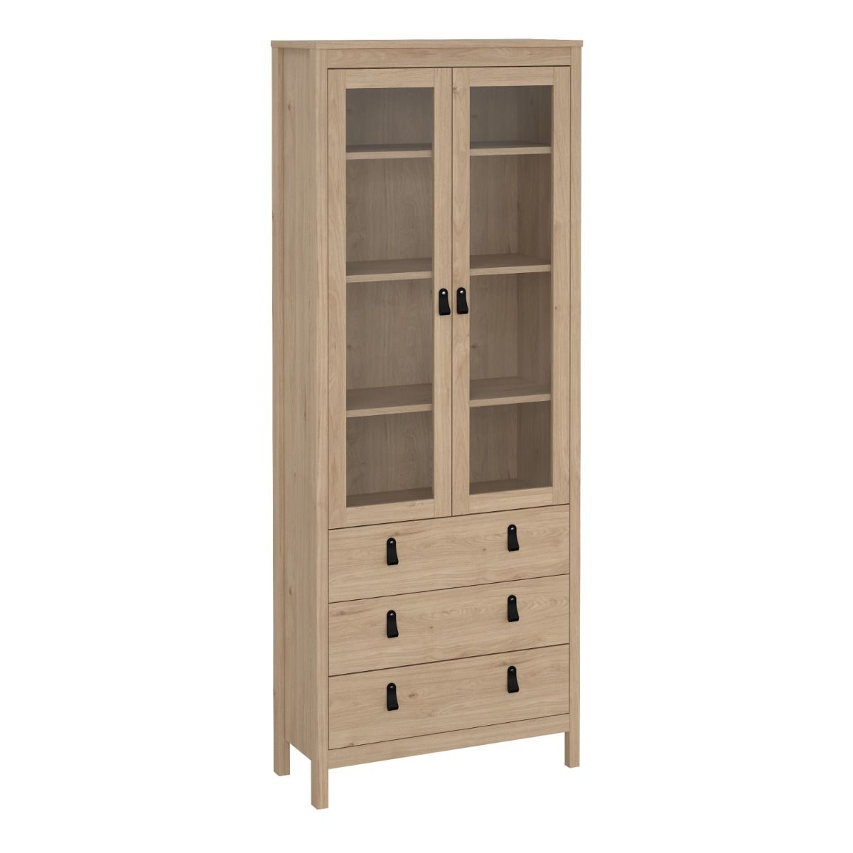 Barcelona China Cabinet 2 Glass Doors With 3 Drawers In Oak - Price Crash Furniture