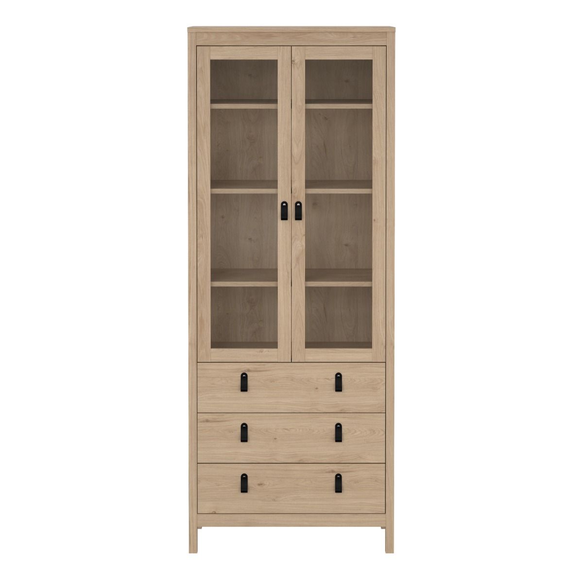 Barcelona China Cabinet 2 Glass Doors With 3 Drawers In Oak - Price Crash Furniture