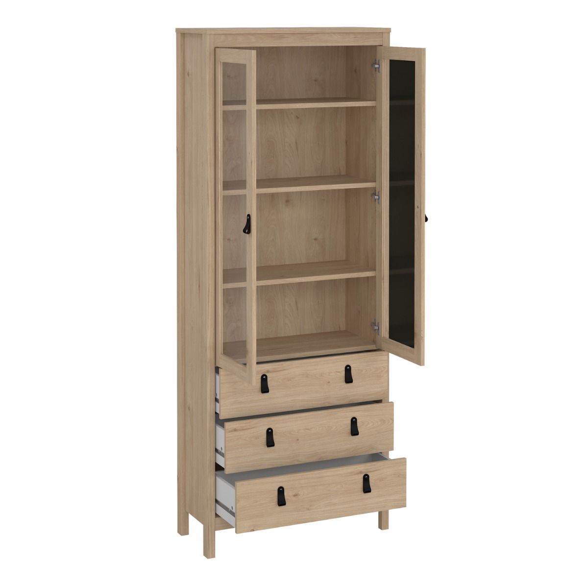 Barcelona China Cabinet 2 Glass Doors With 3 Drawers In Oak - Price Crash Furniture