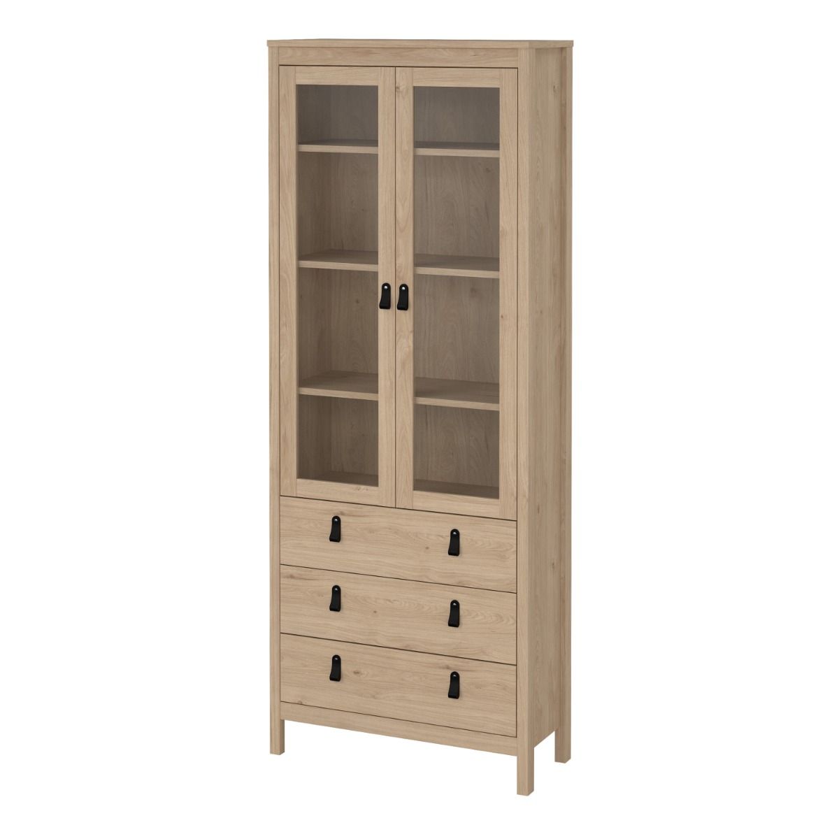 Barcelona China Cabinet 2 Glass Doors With 3 Drawers In Oak - Price Crash Furniture