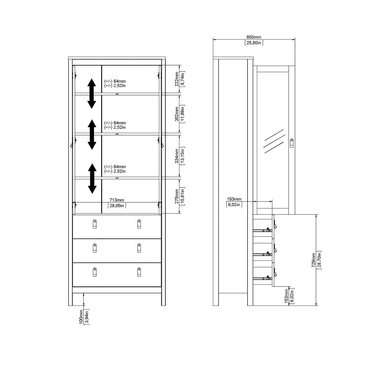 Barcelona China Cabinet 2 Glass Doors With 3 Drawers In Oak - Price Crash Furniture